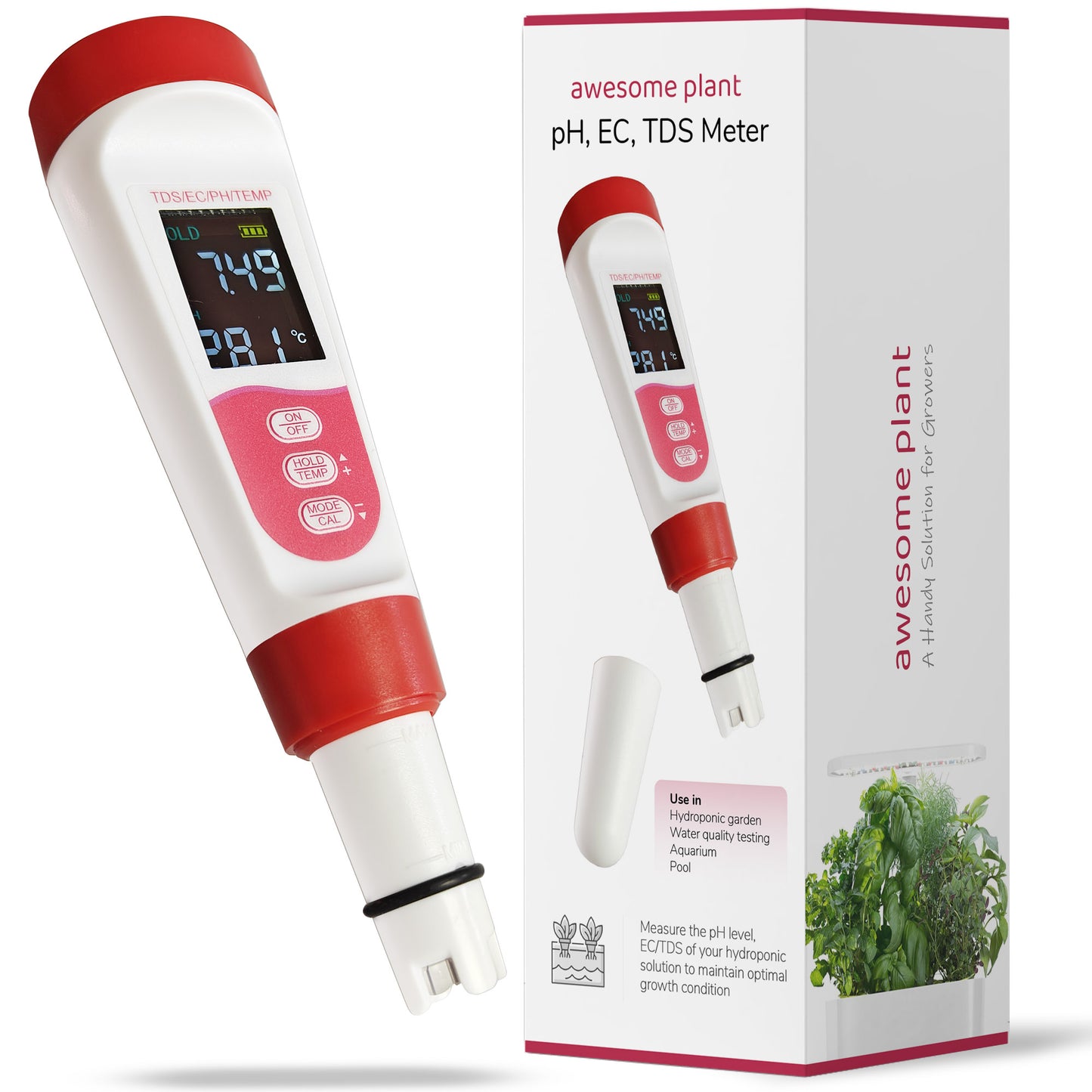 pH TDS EC Meter for indoor hydroponic garden