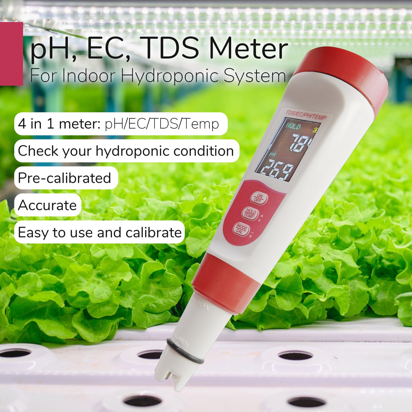 pH TDS EC Meter for indoor hydroponic garden