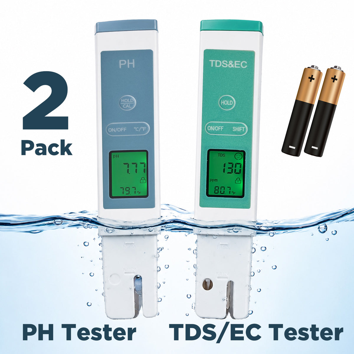 2 Pcs PH Meter / TDS EC PPM Meter Water Tester Kit