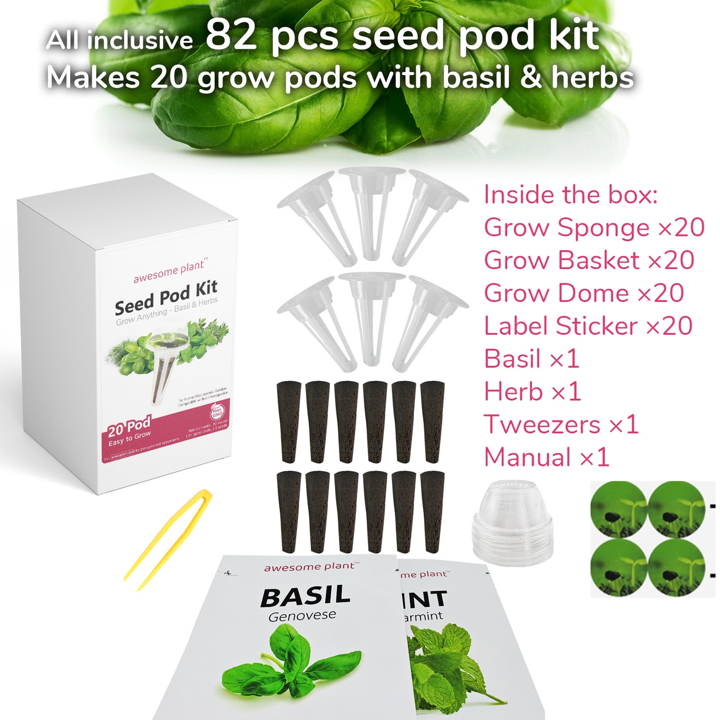 20 Pack Basil & Herbs Seed Pod Kit