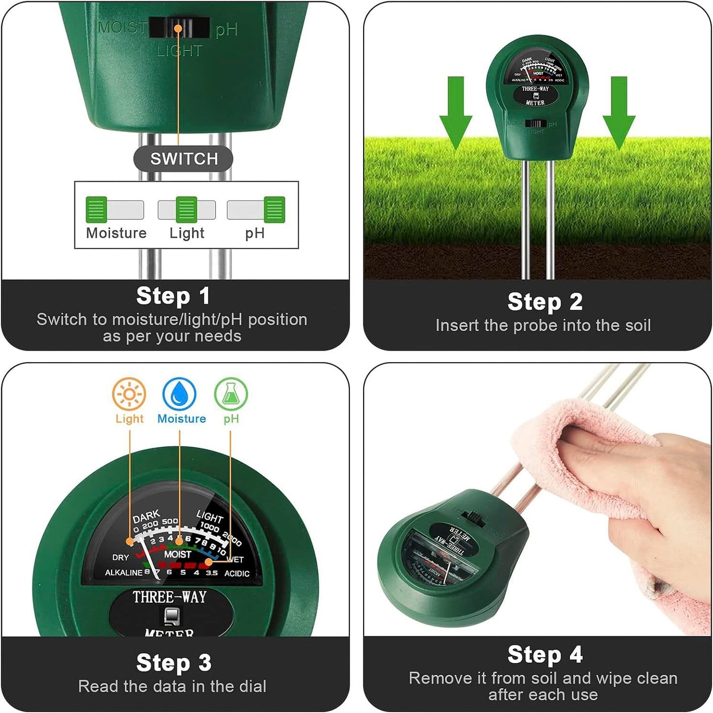 2 Pack Soil Moisture / PH / Light Meter