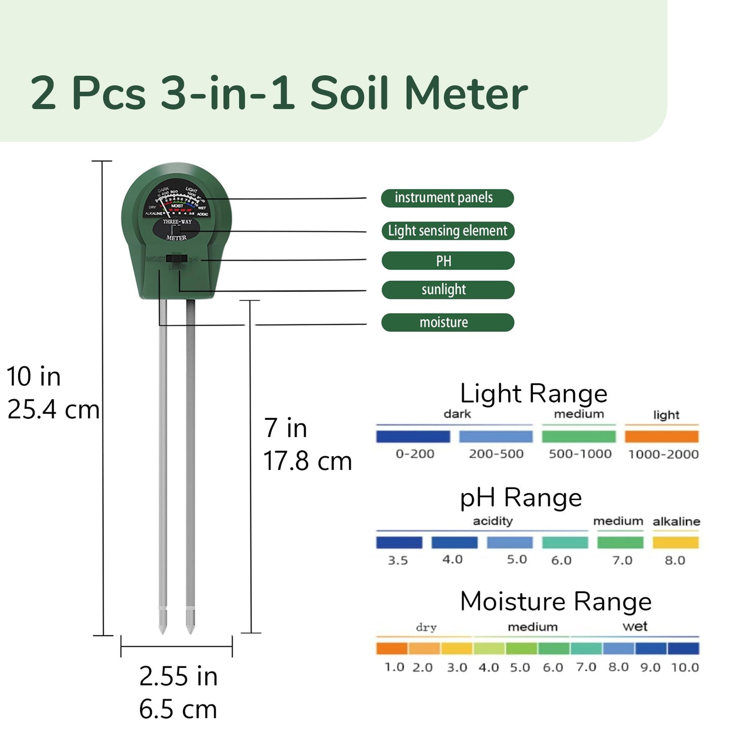 2 Pack Soil Moisture / PH / Light Meter