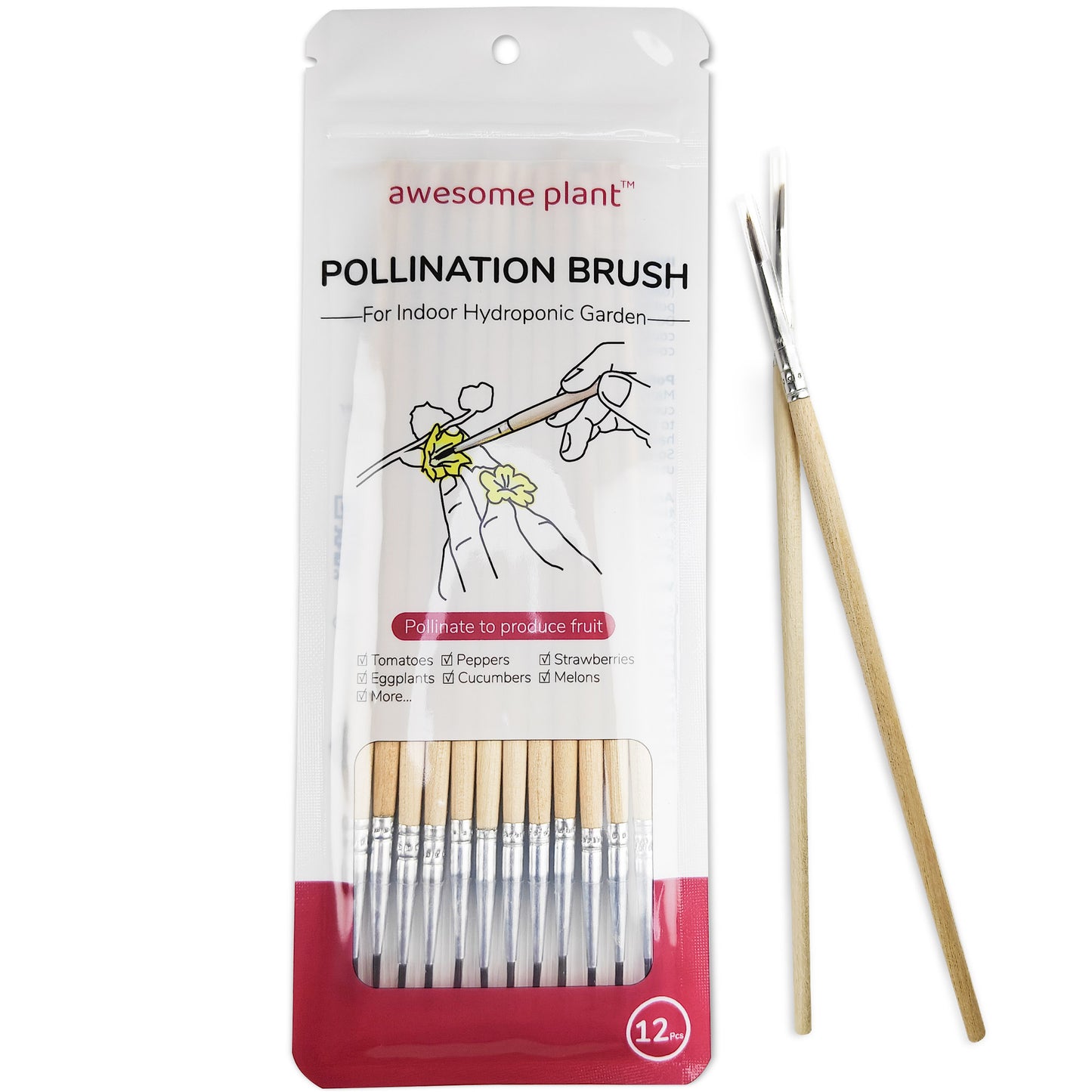 Awesome Plant Pollination Brush (12 Pack) for Indoor Hydroponic Gardens