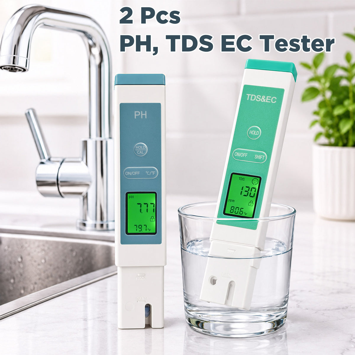2 Pcs PH Meter / TDS EC PPM Meter Water Tester Kit